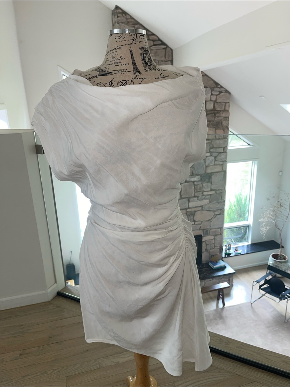 A.L.C. One-Shoulder White Draped Ruched Dress